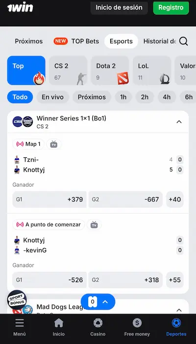 cuotas ofrecidas en esport de 1win