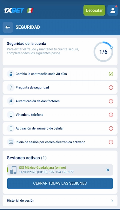 Página de seguridad de 1xbet
