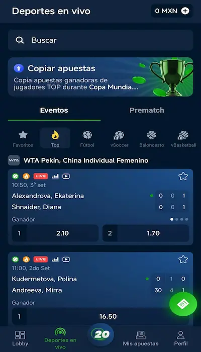 Apuestas en vivo 20bet