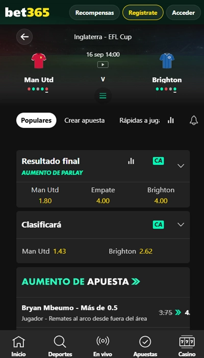 Bet365 las cuotas