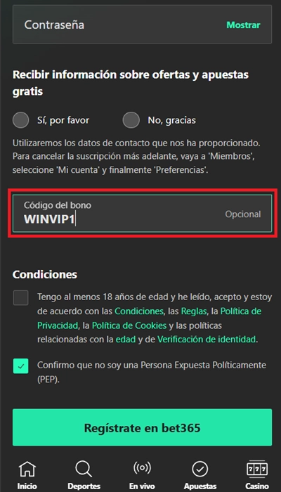 Código promocional Bet365 - 3