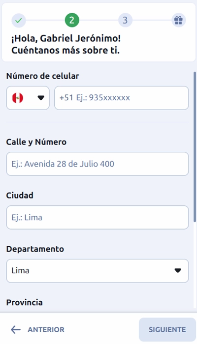 Registro Betano datos personales