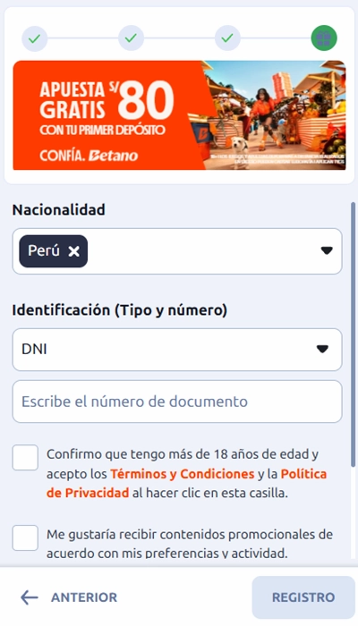 Crear cuenta Betano