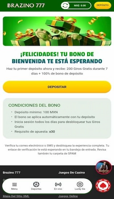Bono de bienvenida de Brazino777