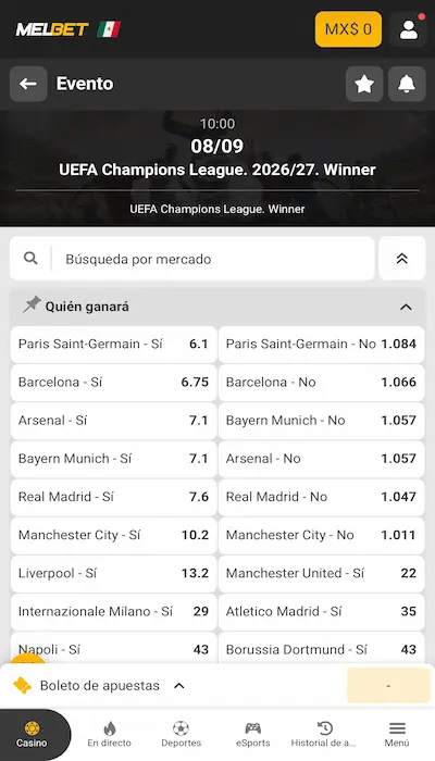 Cuotas de Melbet para el ganador del torneo de fútbol