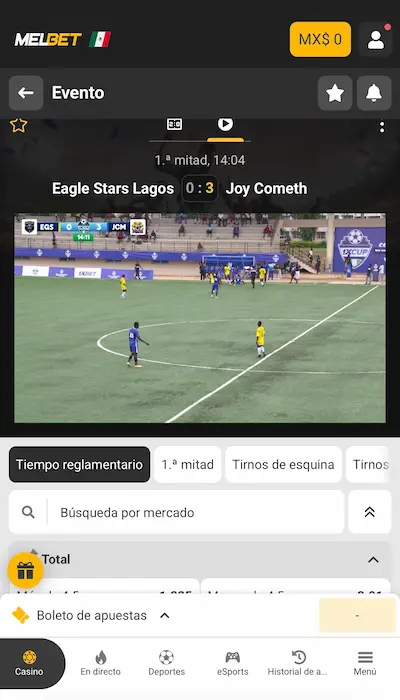Apuestas en vivo de Melbet