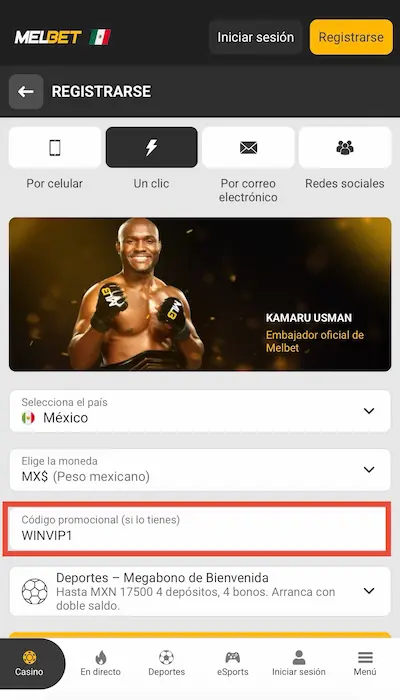 Regístrate en Melbet 1