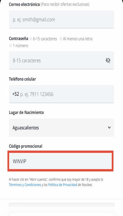 Registra tu cuenta en Novibet 2