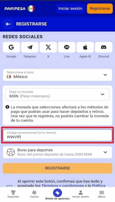 Registro Paripesa