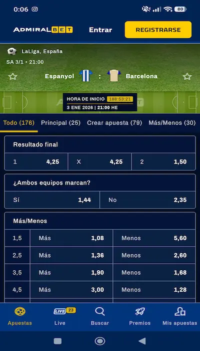 Las cuotas de Admiralbet