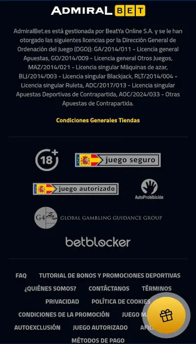 Captura de pantalla de la interfaz de Admiralbet casino