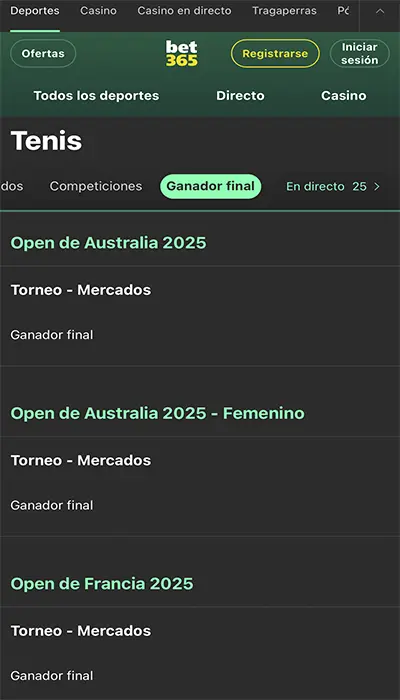 Apuestas a largo plazo en Bet365