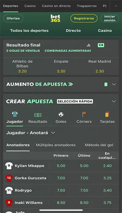 Las cuotas ofrecidas en Bet365