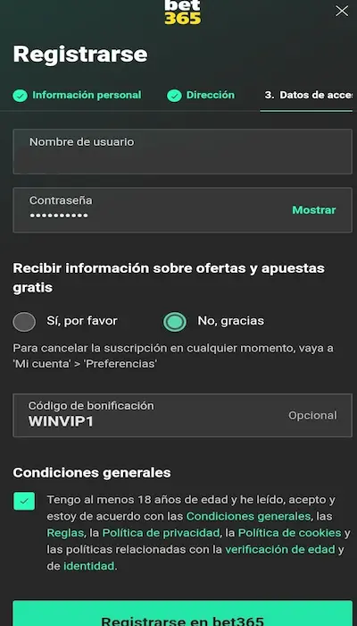 Código promocional Bet365 3