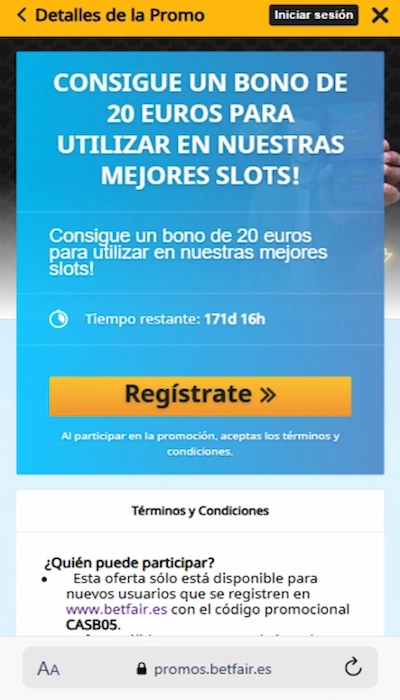 Bono de casino de Betfair