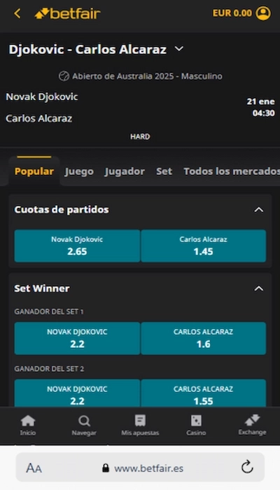 cuotas Betfair