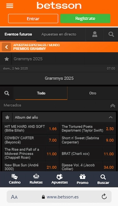 Apuestas especiales Betsson