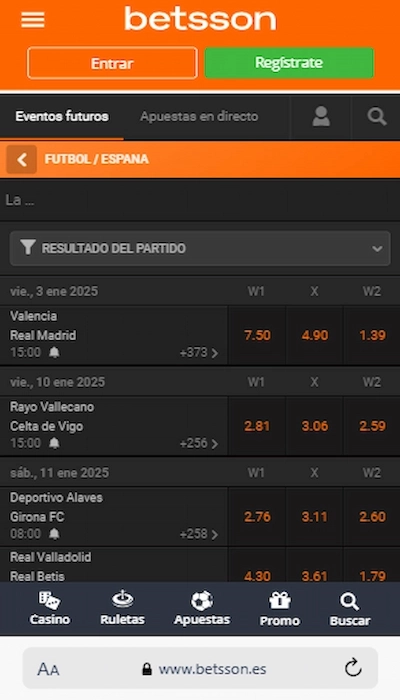 Cuotas Betsson