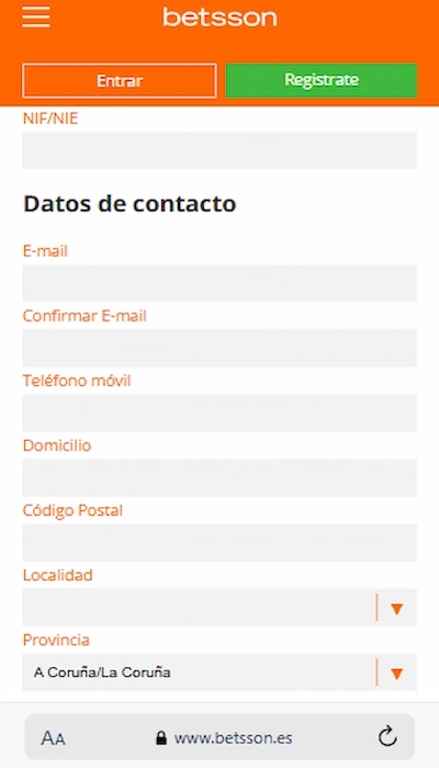Registro en Betsson