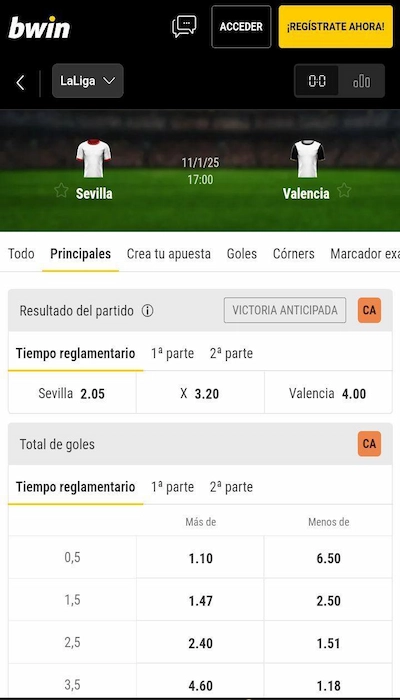 Cuotas en Bwin