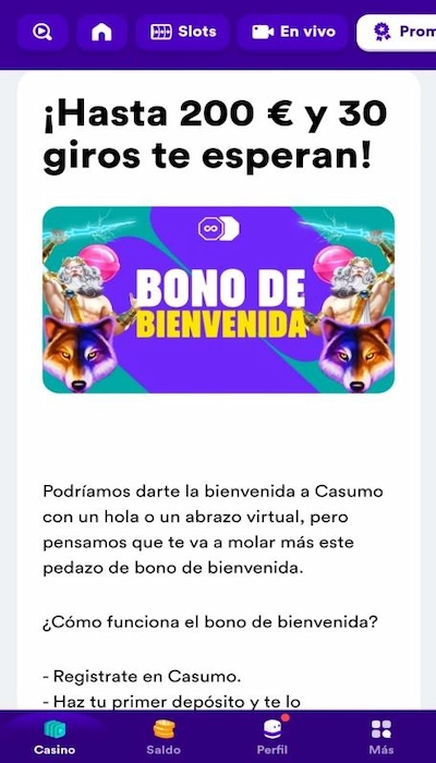 Promoción de bienvenida Casumo