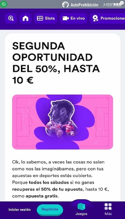 Segunda oportunidad del 50% Casumo