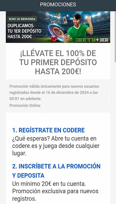 Bono bienvenida Codere