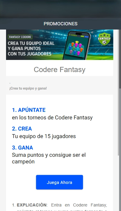 Fantasy Codere: Crea tu equipo y gana
