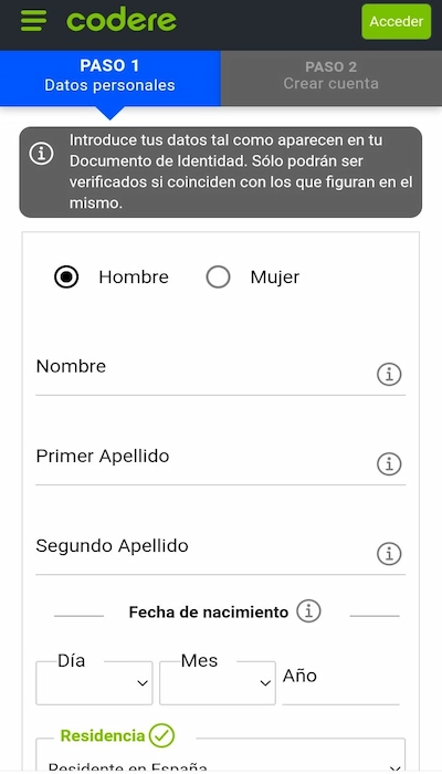 Formulario Codere