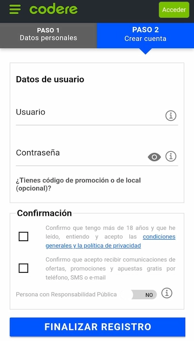 Inscripción Codere - Página 1