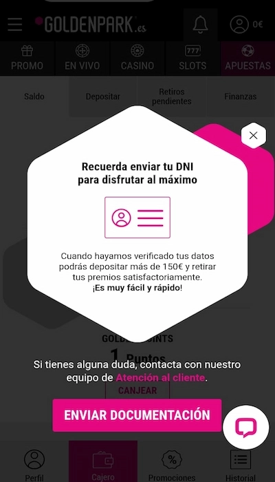 Registrarse en Golden Park