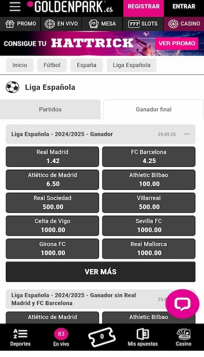 Apuestas anticipadas en Golden Park