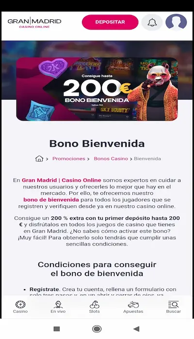 Bono de bienvenida de Casino de Gran Madrid