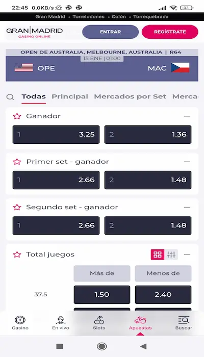 Tipos de apuestas disponibles