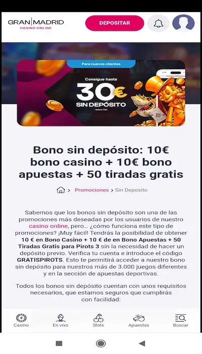 Bono sin depósito de hasta 30 euros en Gran Madrid