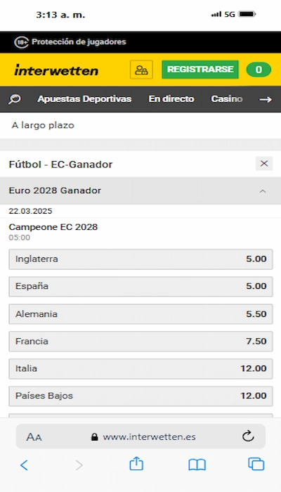 Apuestas a largo plazo en Interwetten
