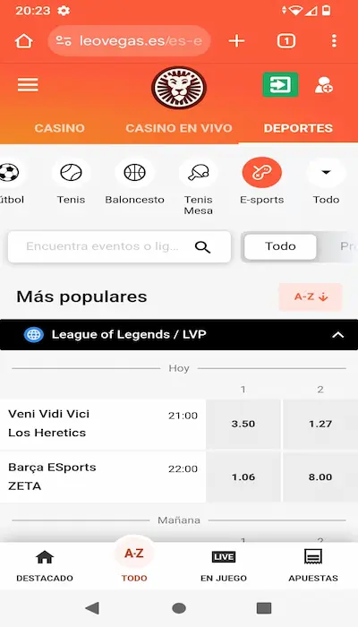 Apuestas eSport en LeoVegas
