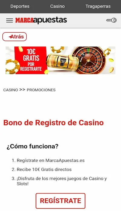 El bono de casino y slots de MARCA apuestas por Registro