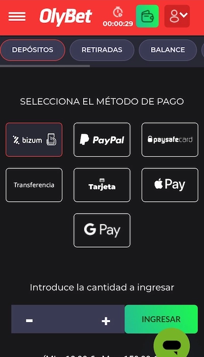 Métodos de pago OlyBet