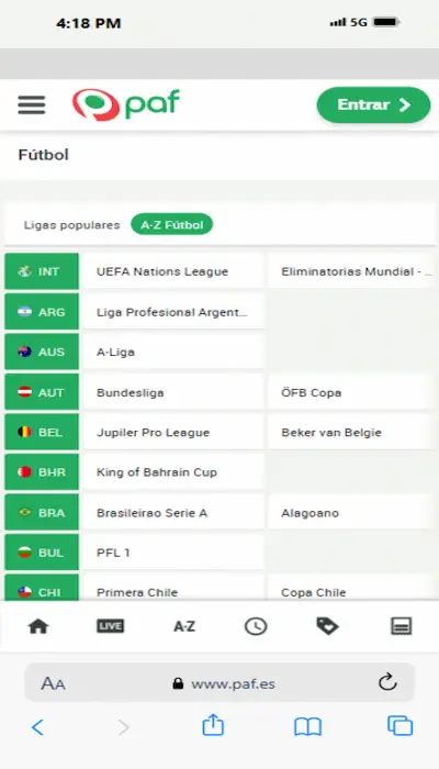 Competiciones disponibles de PAF