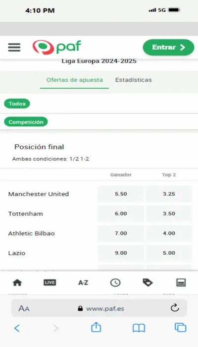 Apuestas a largo plazo en PAF
