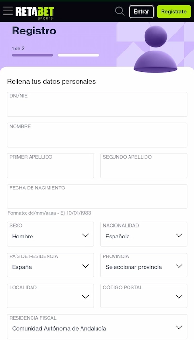Registro en Retabet