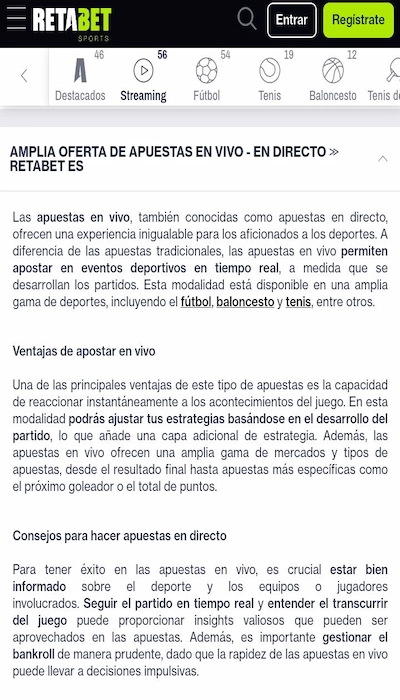 Apuestas en directo Retabet