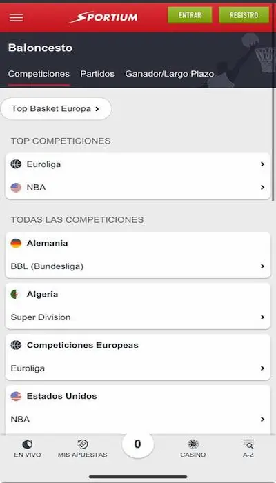 Competiciones disponibles en las apuestas en línea de Sportium