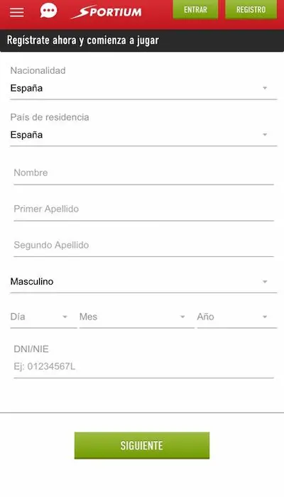 Registo en Sportium
