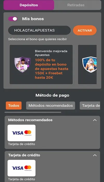 Activar el código de la promoción de bienvenida del 100% en apuestas deportivas