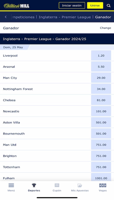 Apuestas a largo plazo en William Hill
