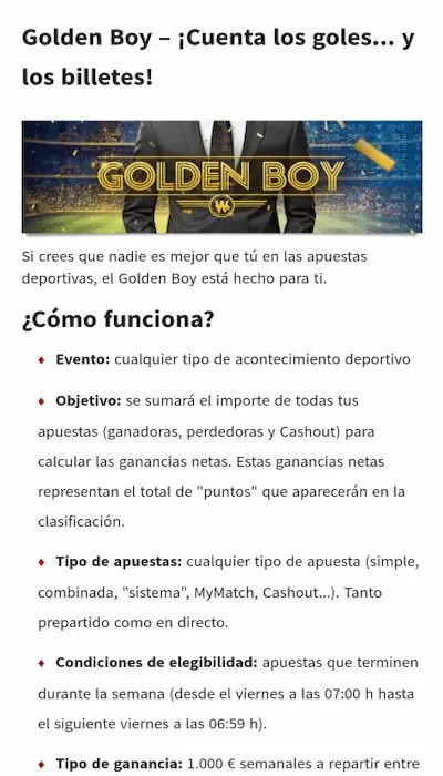 Winamax promociones Golden Boy