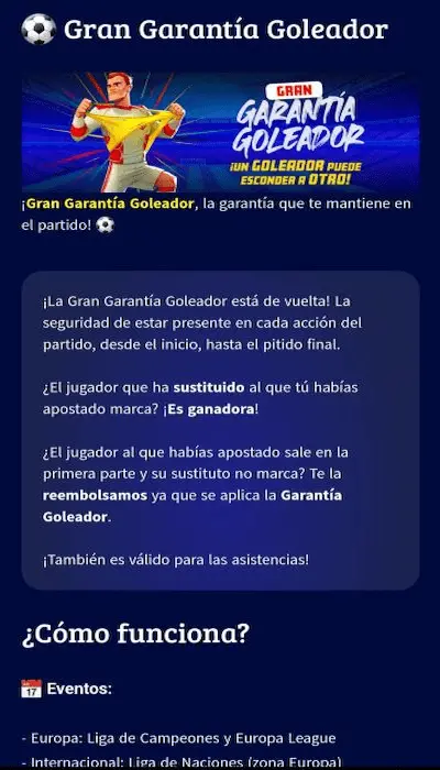 Winamax promociones Garantia Goleador