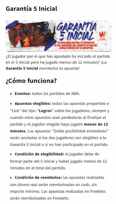 Winamax promociones Garantía 5 inicial